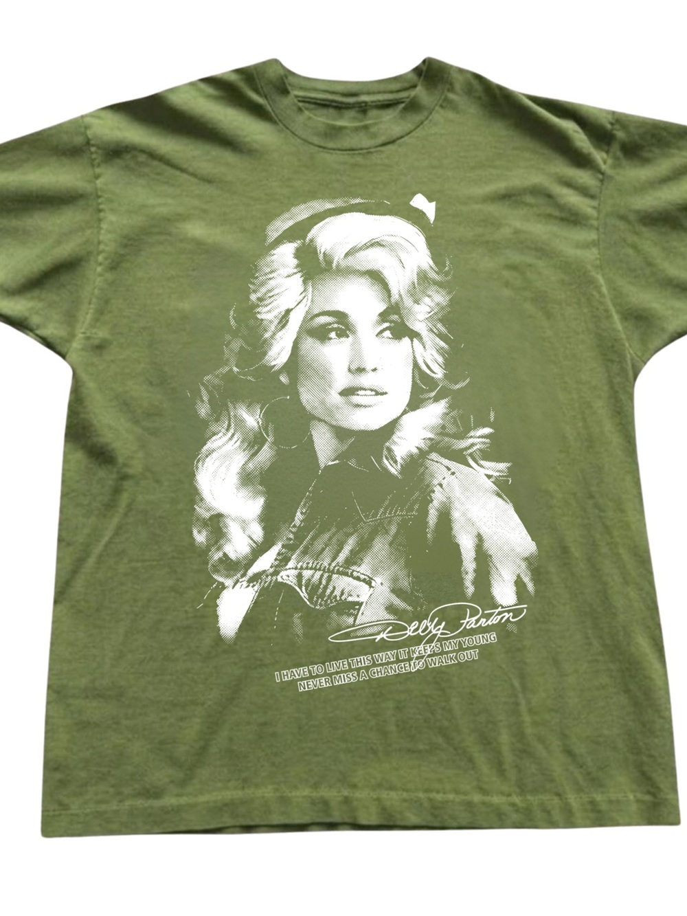 Gildan Olive Green Graphic Tee with White Portrait Print, Gift For Her, For Him